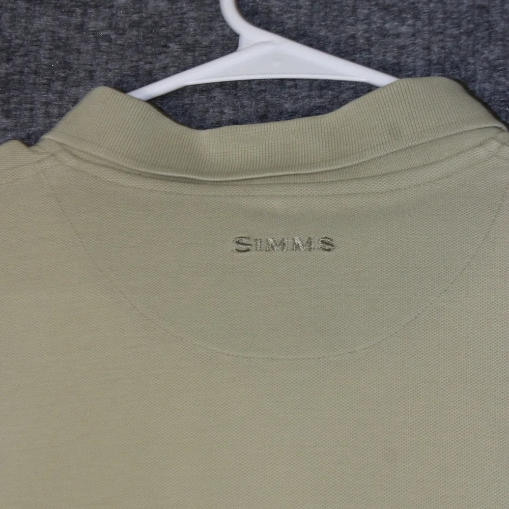 Simms‎ Polo Shirt Mens L Tan Short Sleeve Cotton 3XDRY Fishing Outdoor